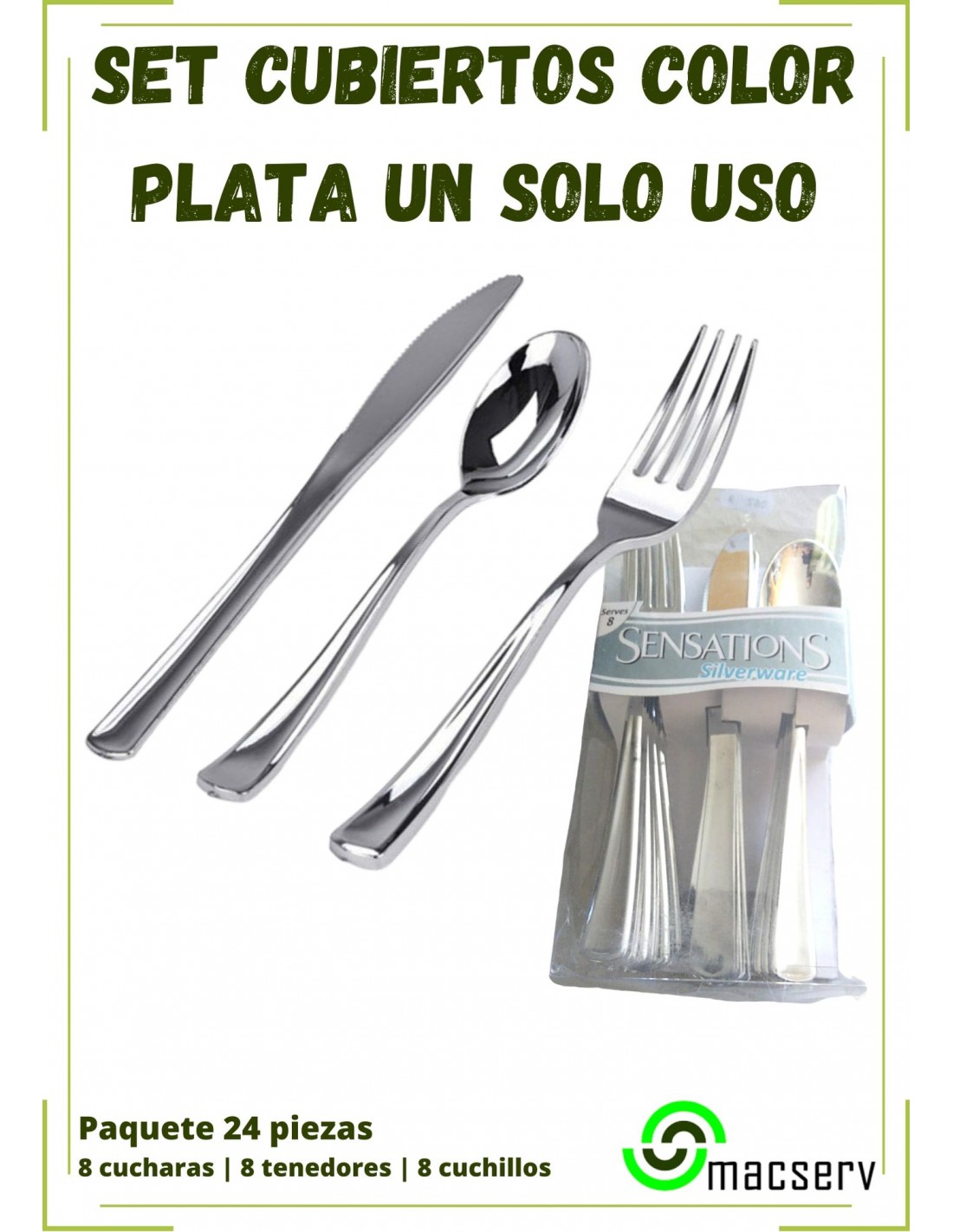 tenedores y cucharas Pack de 54 El plastico jaunty partyware Juego de cubiertos desechables de plástico metálico de cuchillos 