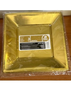 Plato Cuadrado Llano Oro 23...